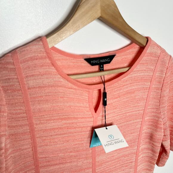 Ming Wang Womens Pue Sheath Dress Small Peach Melange Knit Keyhole Classic - Picture 4 of 12